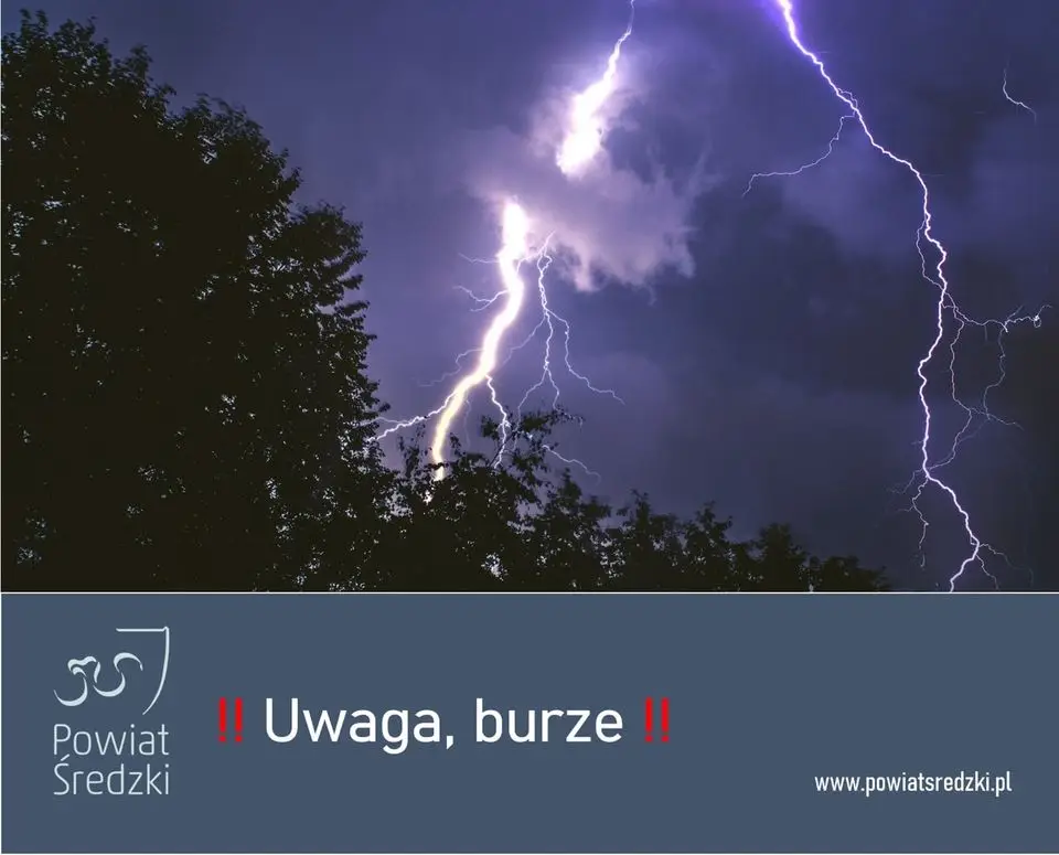 Ostrzeżenie IMGW dla powiatu średzkiego dotyczące burz