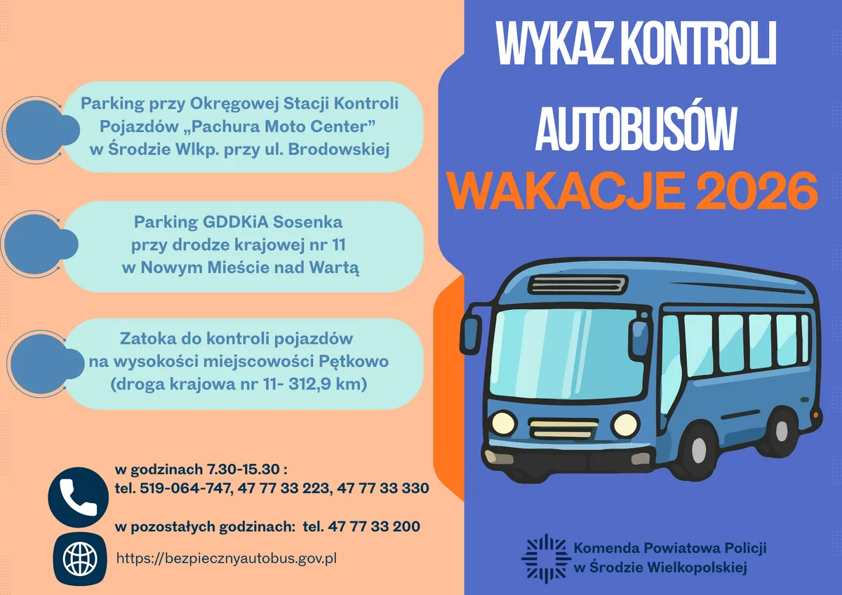 Kontrole autobusów w okresie wakacyjnym 2026