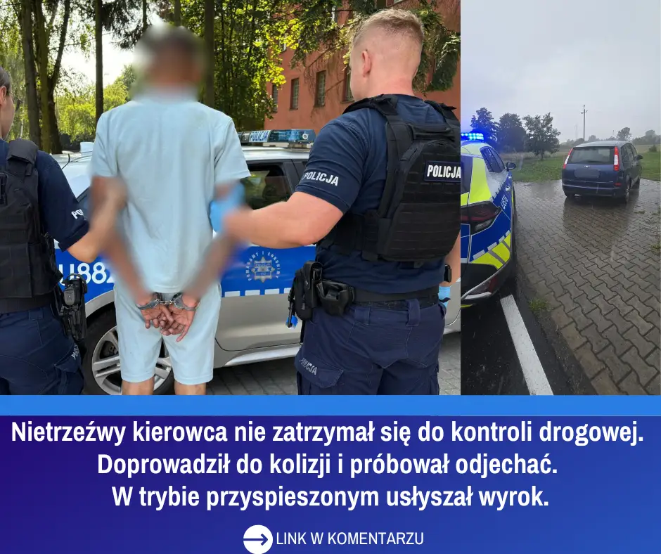 Nietrzeźwy kierowca doprowadził do kolizji i usłyszał wyrok w trybie przyspieszonym