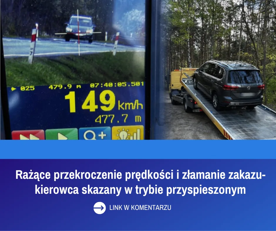 Zatrzymanie kierowcy za znaczne przekroczenie prędkości i naruszenie zakazu - wyrok w trybie przyspieszonym